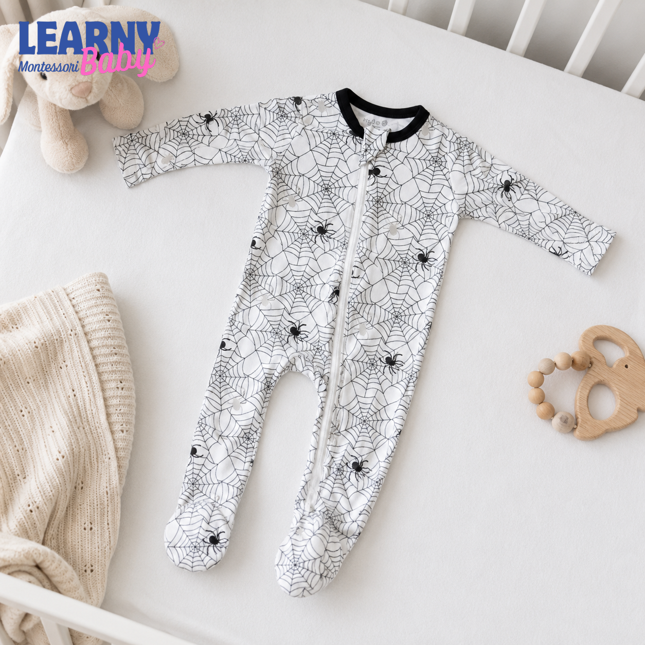 Spider Web Bamboo Zippy Footie – Halloween Baby Pajamas