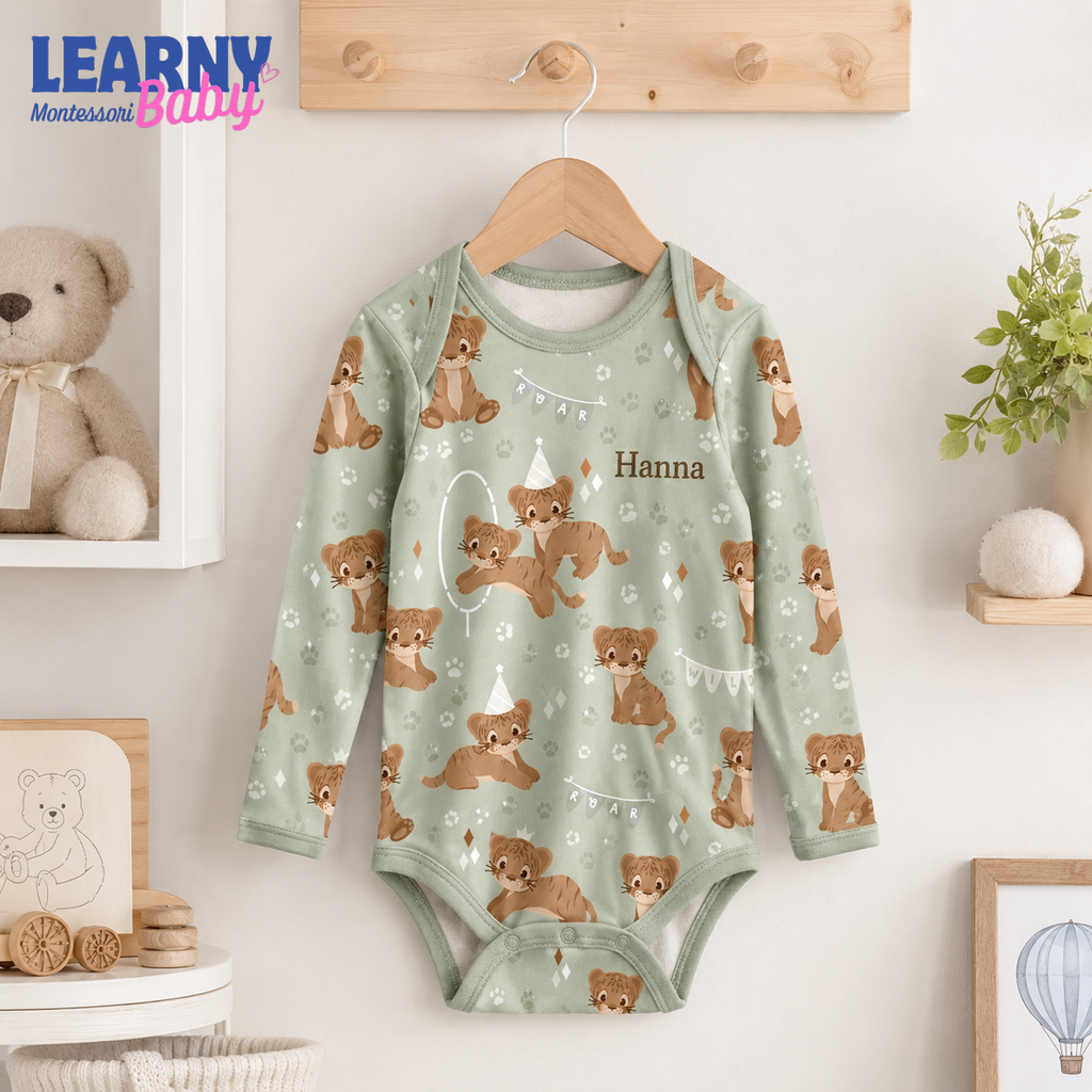 Bamboo Baby Bodysuit, Personalized Baby Tiger Onesie, Soft Bamboo Viscose Infant Bodysuit