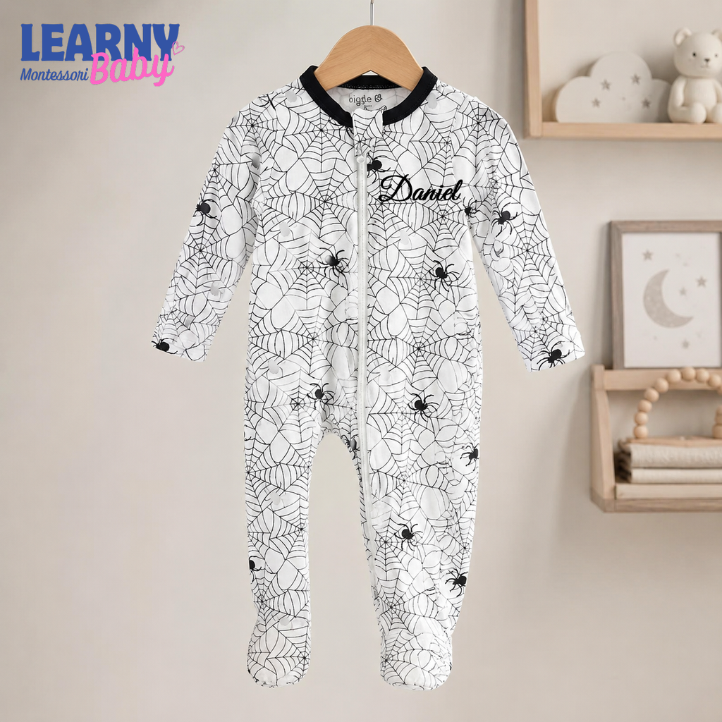 Spider Web Bamboo Zippy Footie – Halloween Baby Pajamas