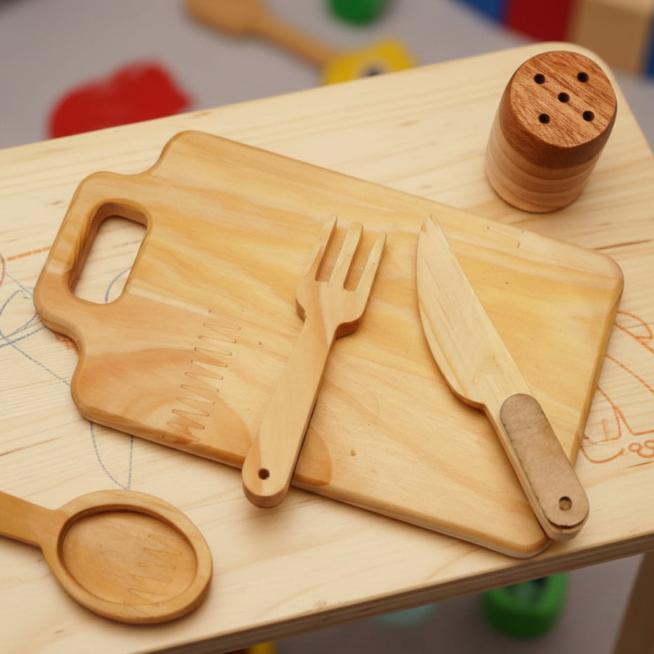 Wooden Cooking Toy Set for Kids – 15 Pieces Pretend Play Kitchen Accessories