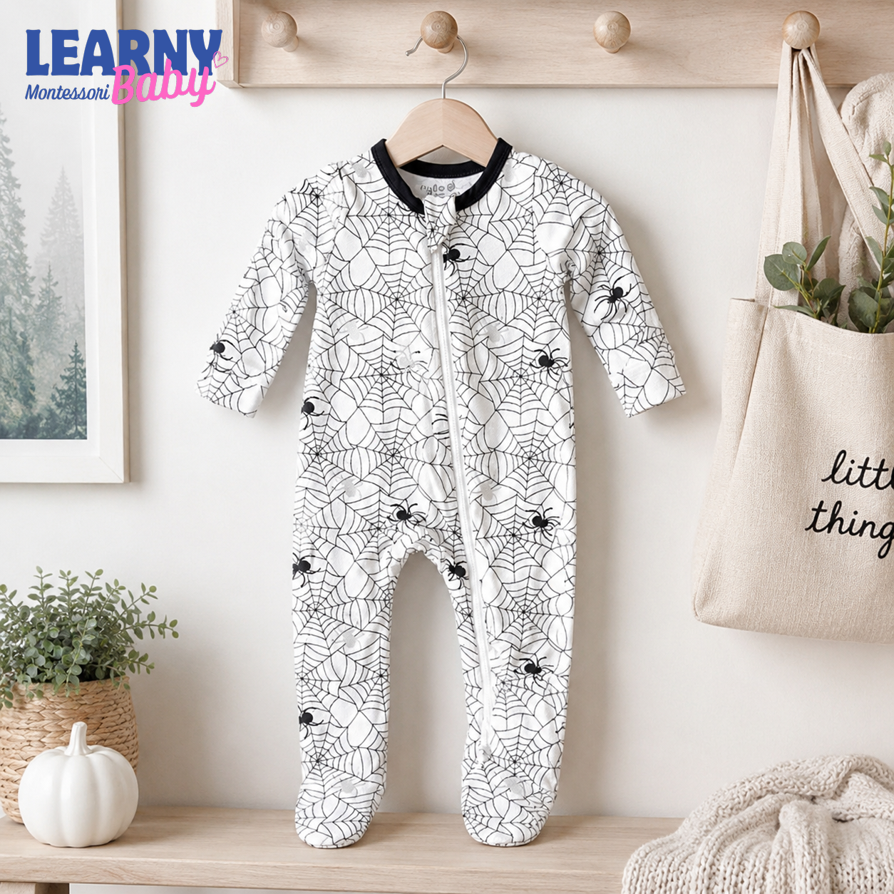 Spider Web Bamboo Zippy Footie – Halloween Baby Pajamas