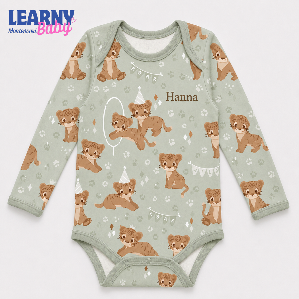 Bamboo Baby Bodysuit, Personalized Baby Tiger Onesie, Soft Bamboo Viscose Infant Bodysuit
