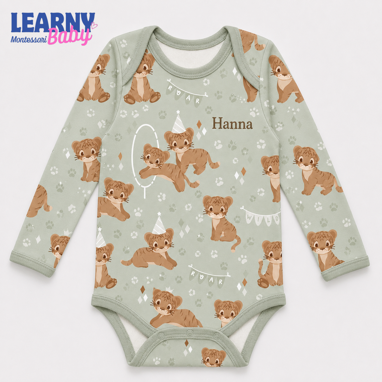 Bamboo Baby Bodysuit, Personalized Baby Tiger Onesie, Soft Bamboo Viscose Infant Bodysuit