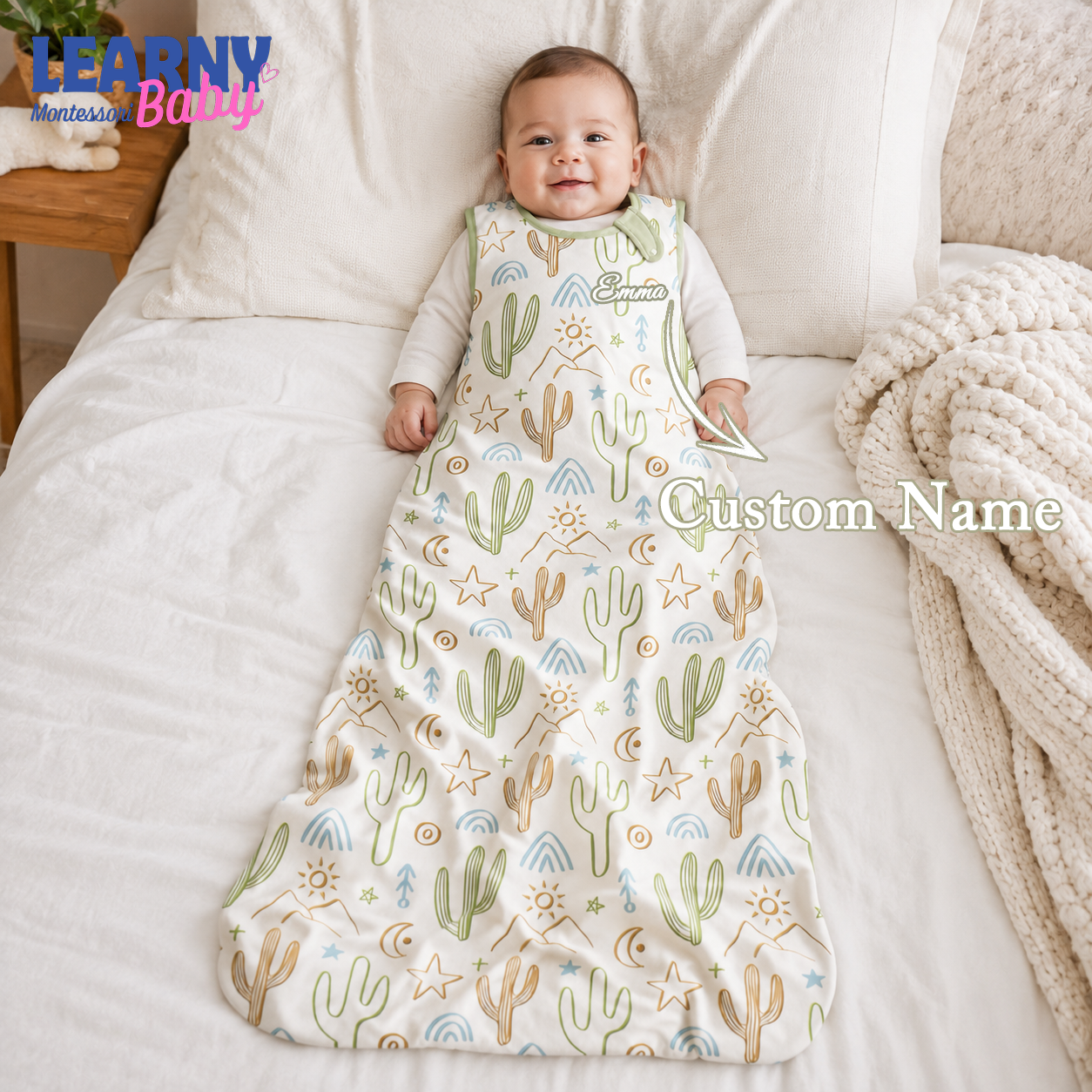 Desert Cactus Bamboo Baby Sleep Bag, Southwestern Boho Wearable Blanket, Bamboo Sleep Sack for Infant & Toddler