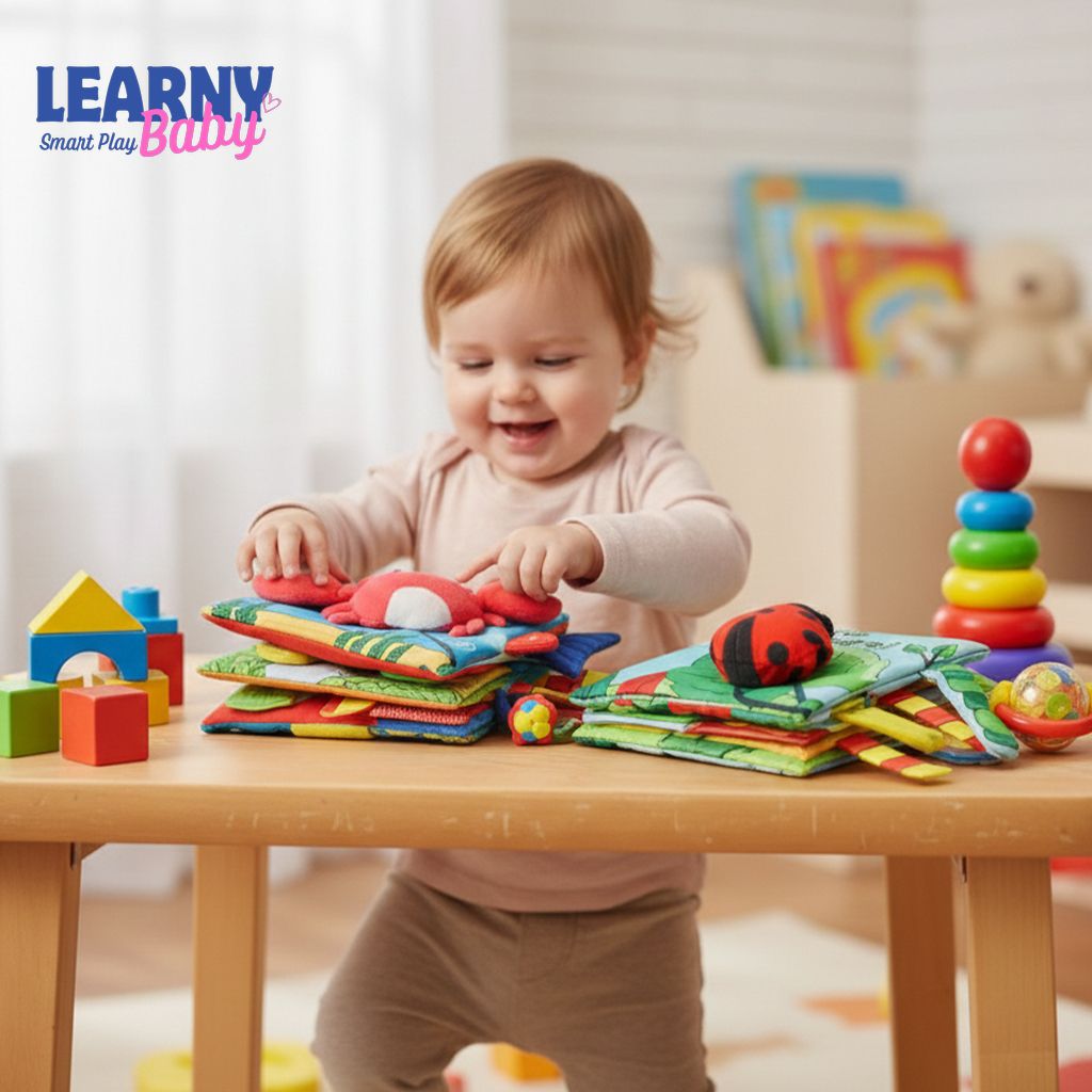 Soft Crinkle Baby Cloth Book with Marine Animal Tails, Montessori Sensory Tummy Time Toy, High Contrast Hanging Stroller Book for Infants 0–18 Months LBBB06