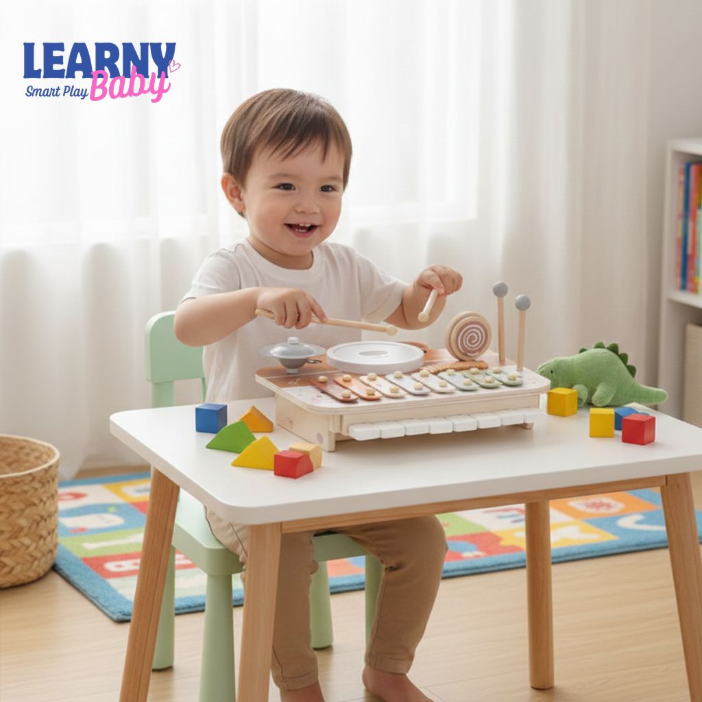 Bear Piano Percussion Station, Wooden Musical Educational Toy,For Toddlers 1–4 Years