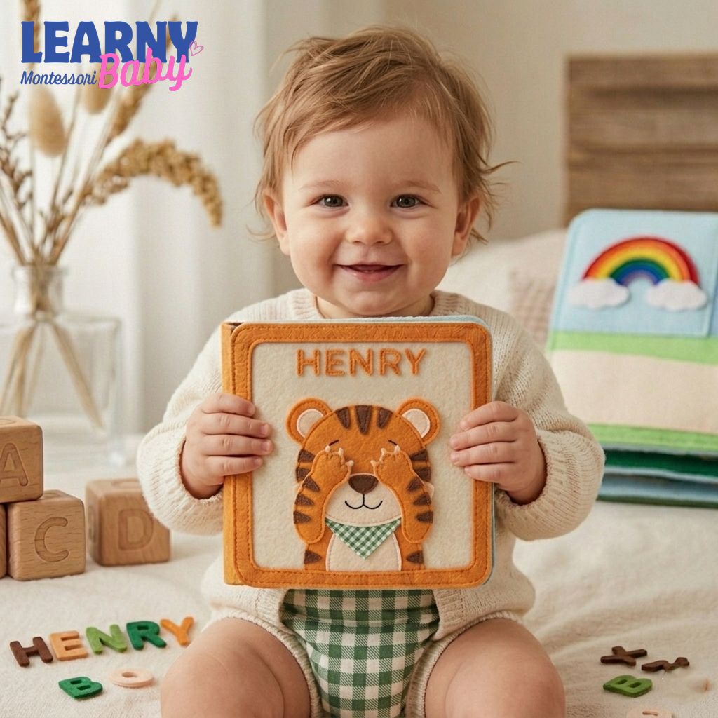Personalized Tiger Montessori Busy Book for Toddlers, Felt Busy Book, Baby Busy Book, Sensory Travel Toy Gift