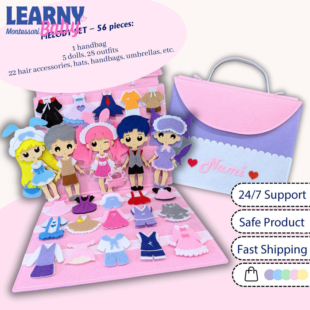 Personalized Felt Dress Up Busy Board for Girls, Princess Pretend Play Quiet Book, Toddler Travel Toy, Montessori Gift QBLB60