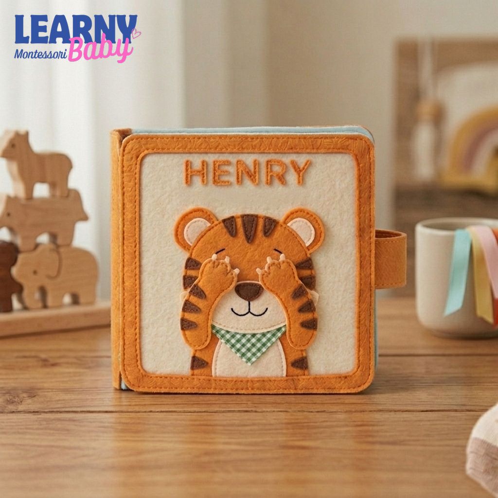 Personalized Tiger Montessori Busy Book for Toddlers, Felt Busy Book, Baby Busy Book, Sensory Travel Toy Gift