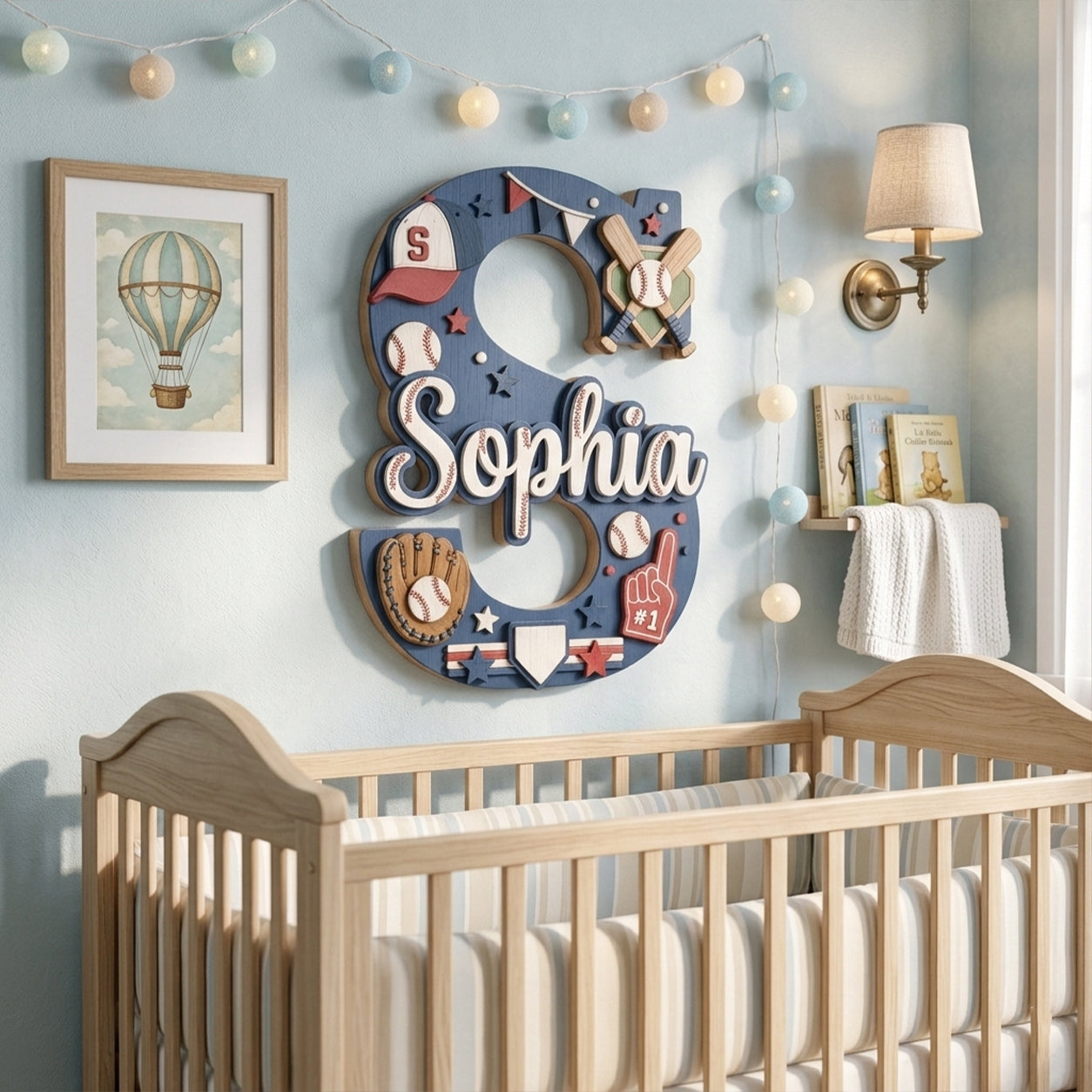 Personalized Baseball Nursery Name Sign, Custom Sports Baby Name Sign, Baseball Bat Glove Kids Room Decor, Wooden Letter Wall Art