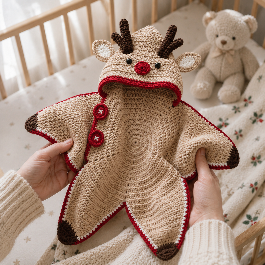 Crochet Reindeer Star Baby Cocoon – Handmade Christmas Baby Outfit