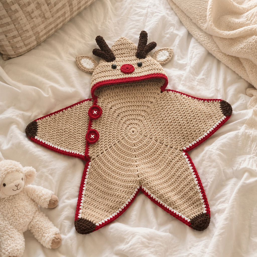 Crochet Reindeer Star Baby Cocoon – Handmade Christmas Baby Outfit