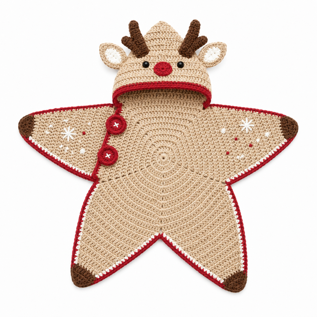 Crochet Reindeer Star Baby Cocoon – Handmade Christmas Baby Outfit