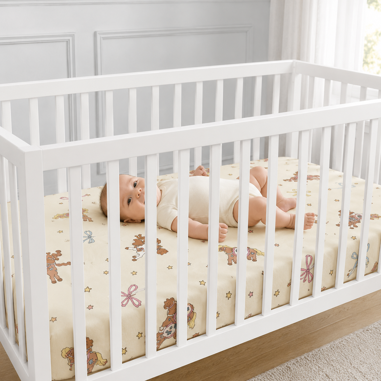 Carousel Horse Bamboo Fitted Crib Sheet – Baby Girl Nursery Bedding