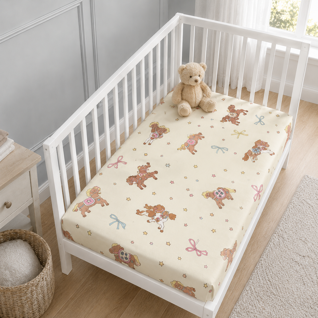 Carousel Horse Bamboo Fitted Crib Sheet – Baby Girl Nursery Bedding