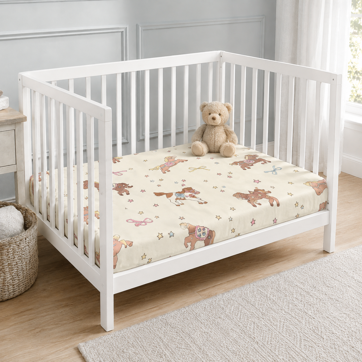 Carousel Horse Bamboo Fitted Crib Sheet – Baby Girl Nursery Bedding