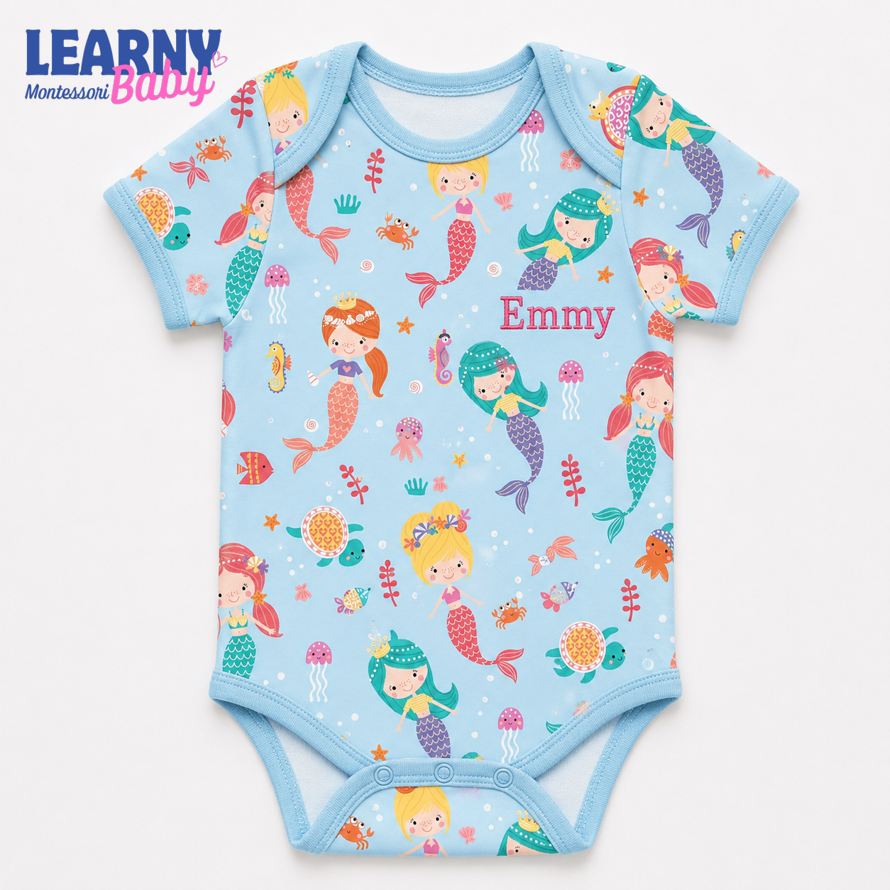 Bamboo Baby Bodysuit, Personalized Mermaid Baby Onesie, Soft Bamboo Viscose Baby Bodysuit