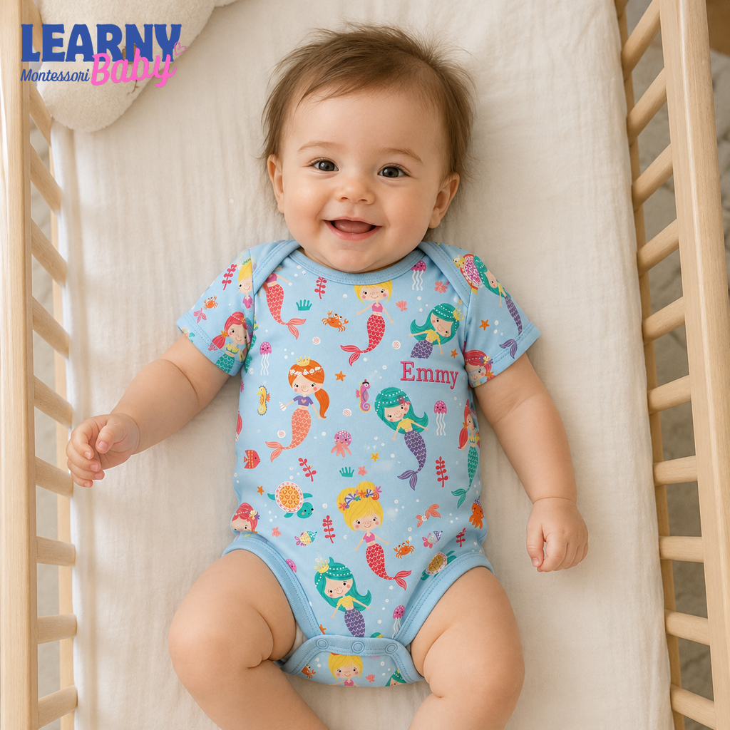Bamboo Baby Bodysuit, Personalized Mermaid Baby Onesie, Soft Bamboo Viscose Baby Bodysuit