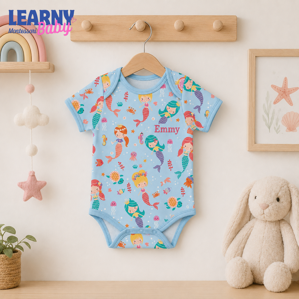 Bamboo Baby Bodysuit, Personalized Mermaid Baby Onesie, Soft Bamboo Viscose Baby Bodysuit