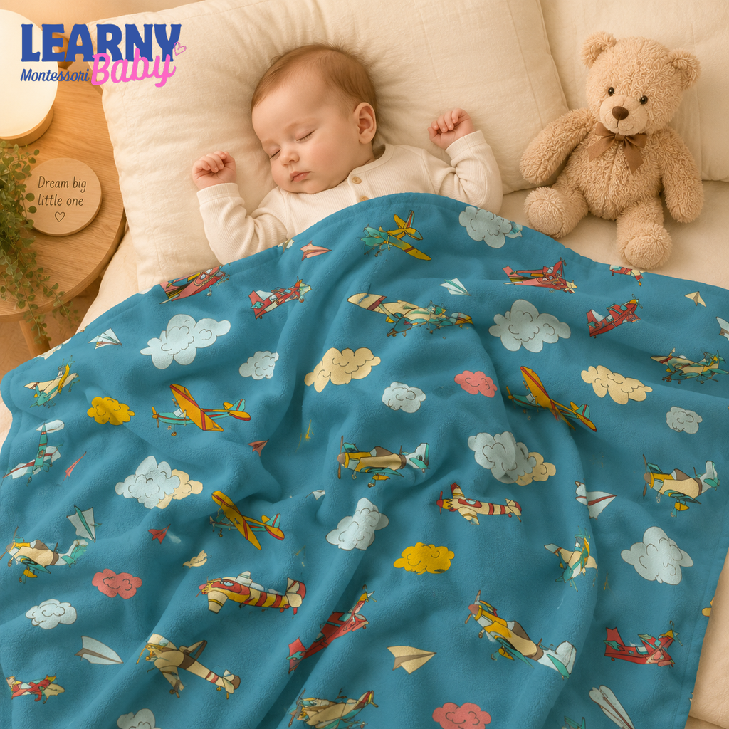 Airplane Bamboo Baby Blanket, Colorful Aviation and Cloud Nursery Blanket, Soft Newborn Receiving Blanket for Baby Boys