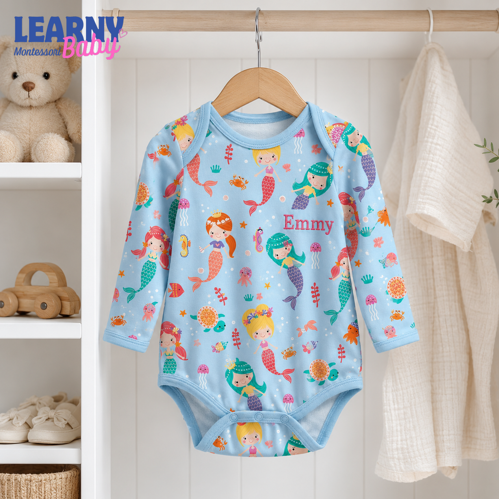 Bamboo Baby Bodysuit, Personalized Mermaid Baby Onesie, Soft Bamboo Viscose Baby Bodysuit
