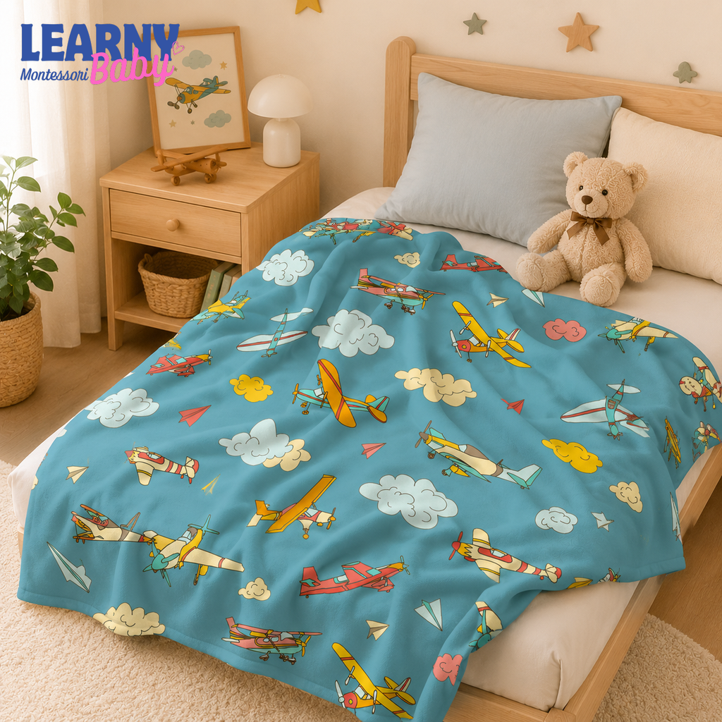 Airplane Bamboo Baby Blanket, Colorful Aviation and Cloud Nursery Blanket, Soft Newborn Receiving Blanket for Baby Boys
