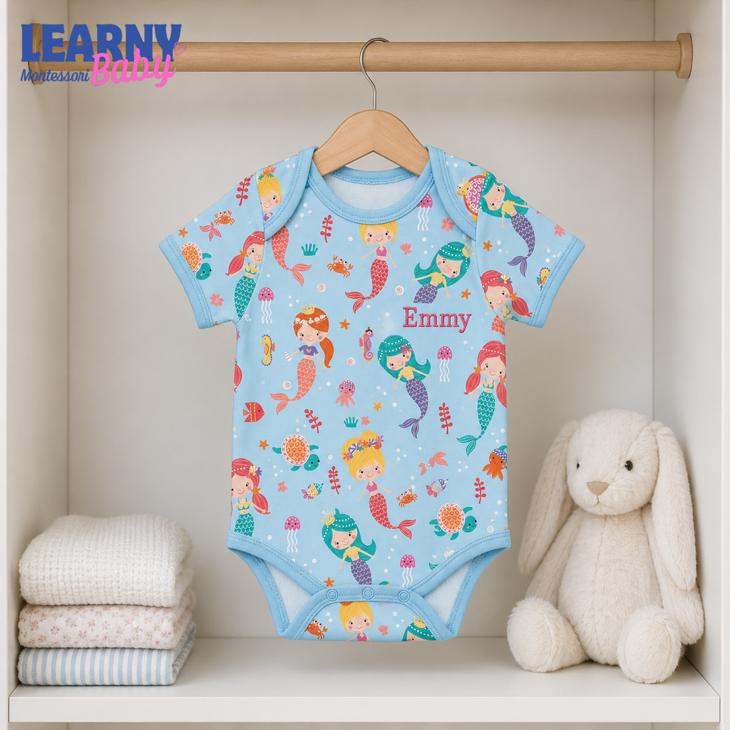 Bamboo Baby Bodysuit, Personalized Mermaid Baby Onesie, Soft Bamboo Viscose Baby Bodysuit