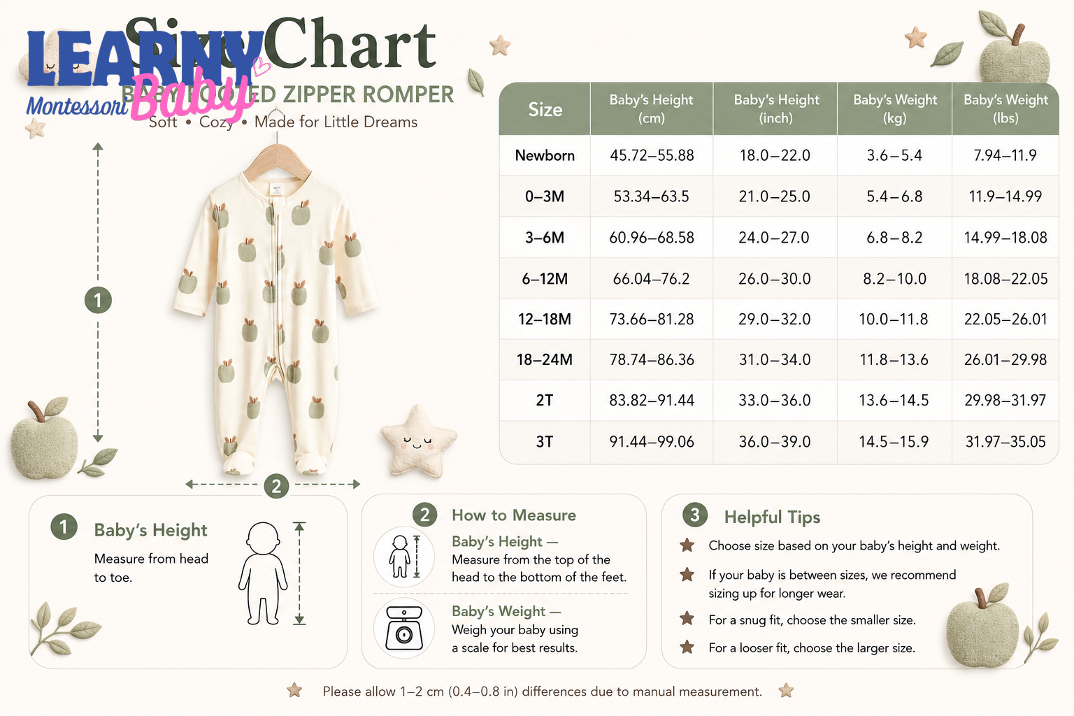 Sage Apple Bamboo Baby Zippy Footie – Unisex Infant Sleepwear