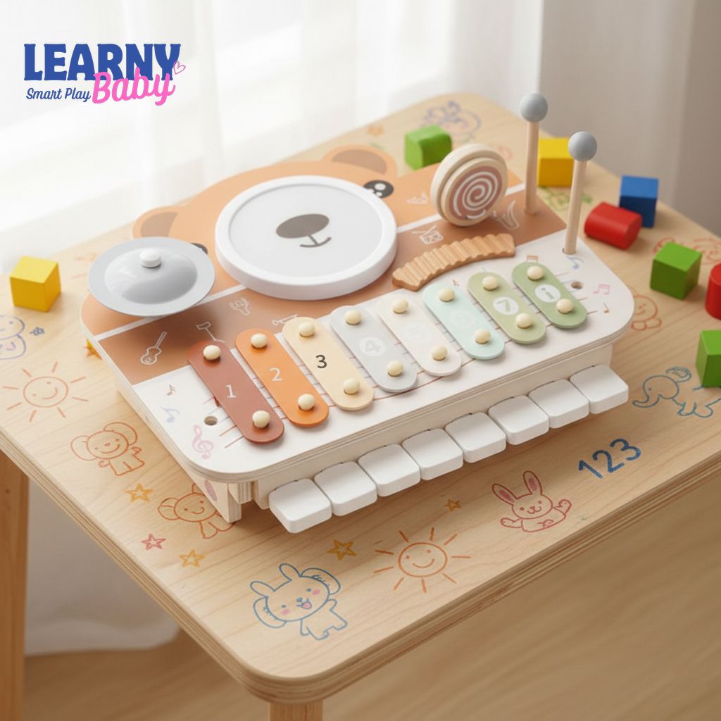 Bear Piano Percussion Station, Wooden Musical Educational Toy,For Toddlers 1–4 Years