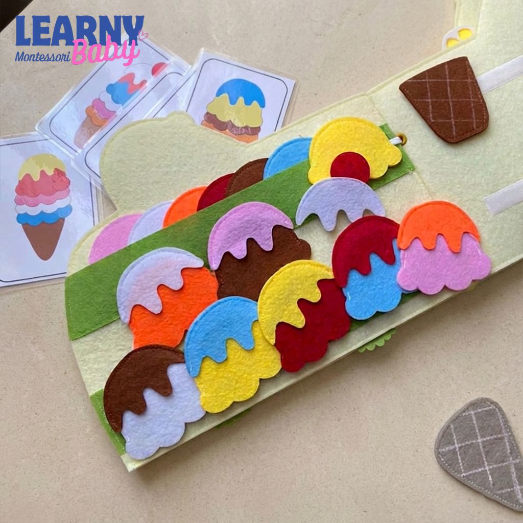 Ice Cream Busy Book for Toddlers, Felt Quiet Book Ice Cream Truck, Montessori Sensory Toy, Fine Motor Skills Toy, Toddler Travel Toy QBLB47