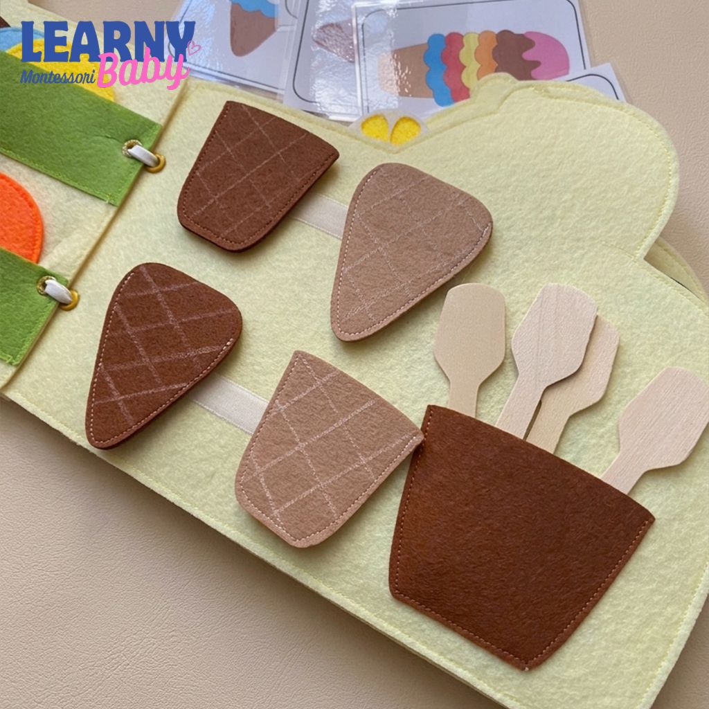 Ice Cream Busy Book for Toddlers, Felt Quiet Book Ice Cream Truck, Montessori Sensory Toy, Fine Motor Skills Toy, Toddler Travel Toy QBLB47