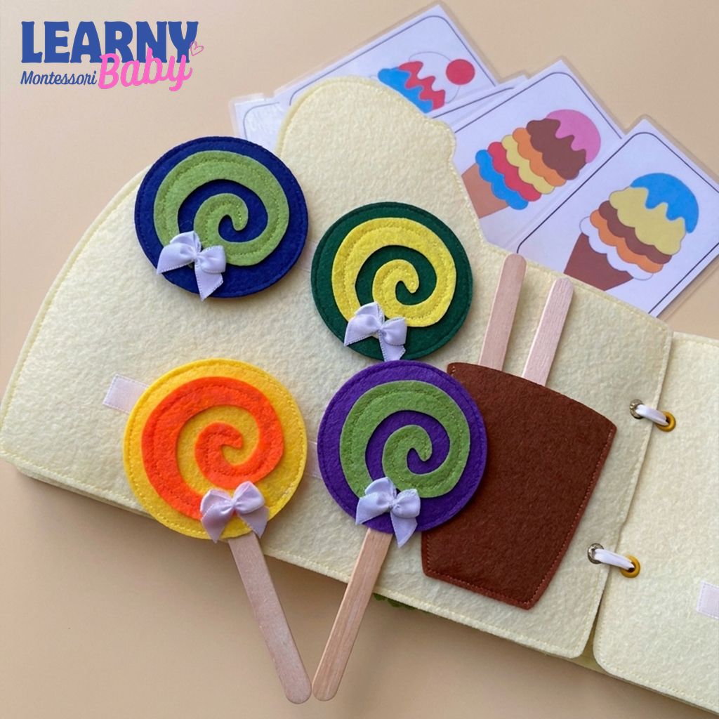 Ice Cream Busy Book for Toddlers, Felt Quiet Book Ice Cream Truck, Montessori Sensory Toy, Fine Motor Skills Toy, Toddler Travel Toy QBLB47