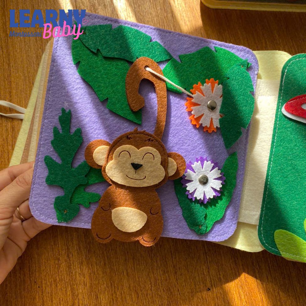 Personalized Jungle Animal Busy Book, Felt Quiet Book, Montessori Felt Toy, Toddler Sensory Activity, Preschool Learning Gift, Kids Gift QBLB49