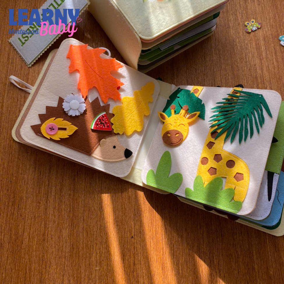 Personalized Jungle Animal Busy Book, Felt Quiet Book, Montessori Felt Toy, Toddler Sensory Activity, Preschool Learning Gift, Kids Gift QBLB49