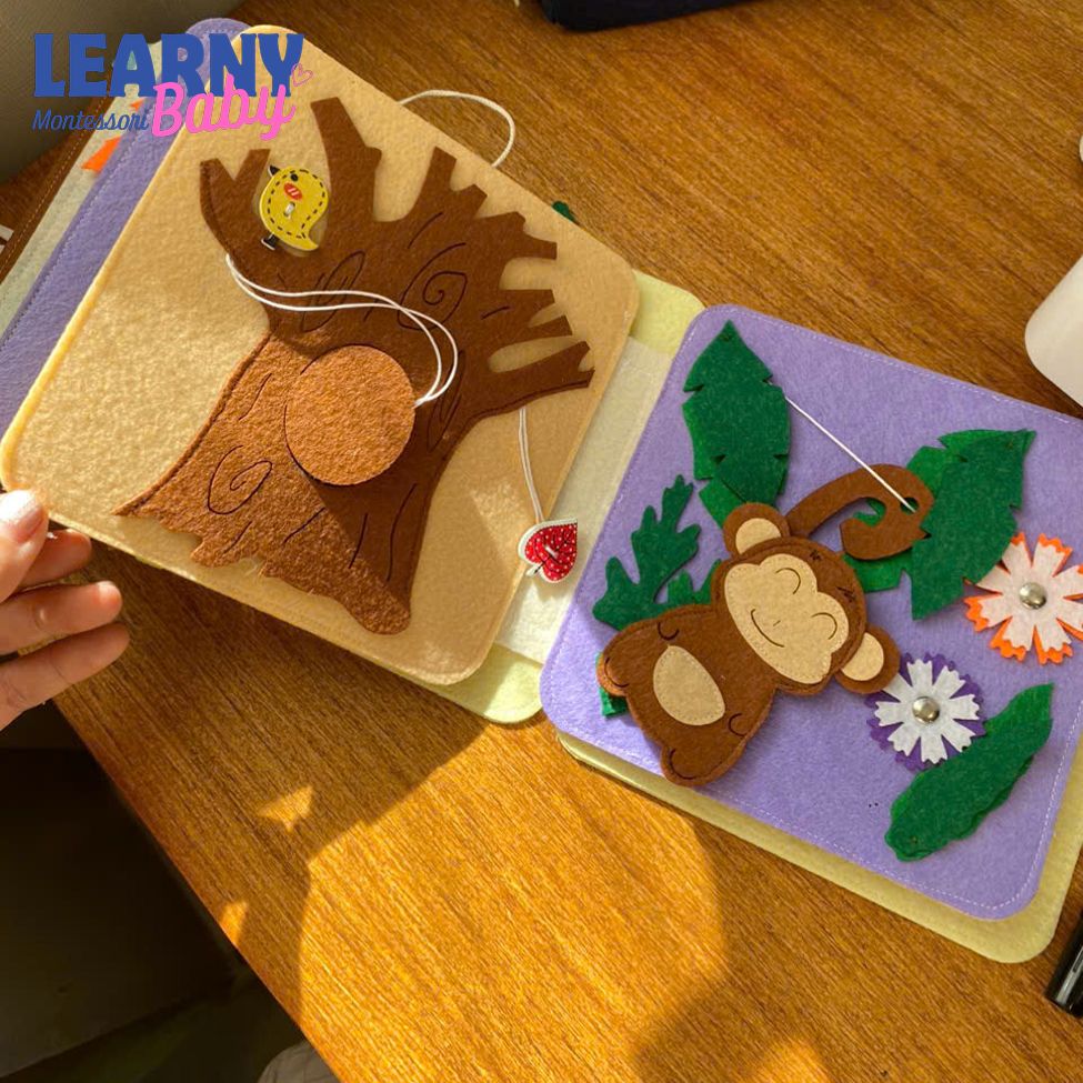 Personalized Jungle Animal Busy Book, Felt Quiet Book, Montessori Felt Toy, Toddler Sensory Activity, Preschool Learning Gift, Kids Gift QBLB49