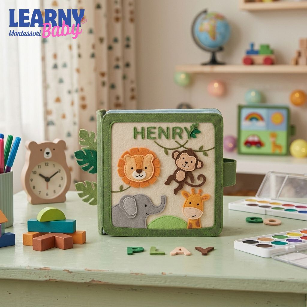 Personalized Jungle Animal Busy Book, Felt Quiet Book, Montessori Felt Toy, Toddler Sensory Activity, Preschool Learning Gift, Kids Gift QBLB49