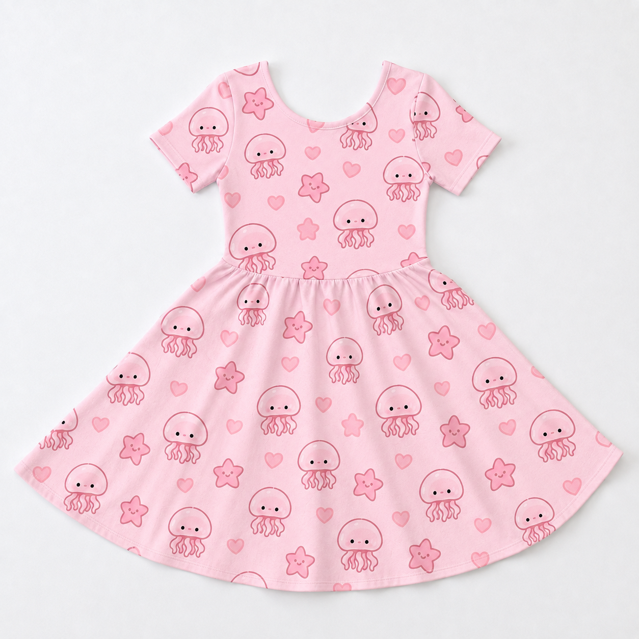 Cute Pink Jellyfish Bamboo Twirl Dress for Girls – Kawaii Ocean Dress