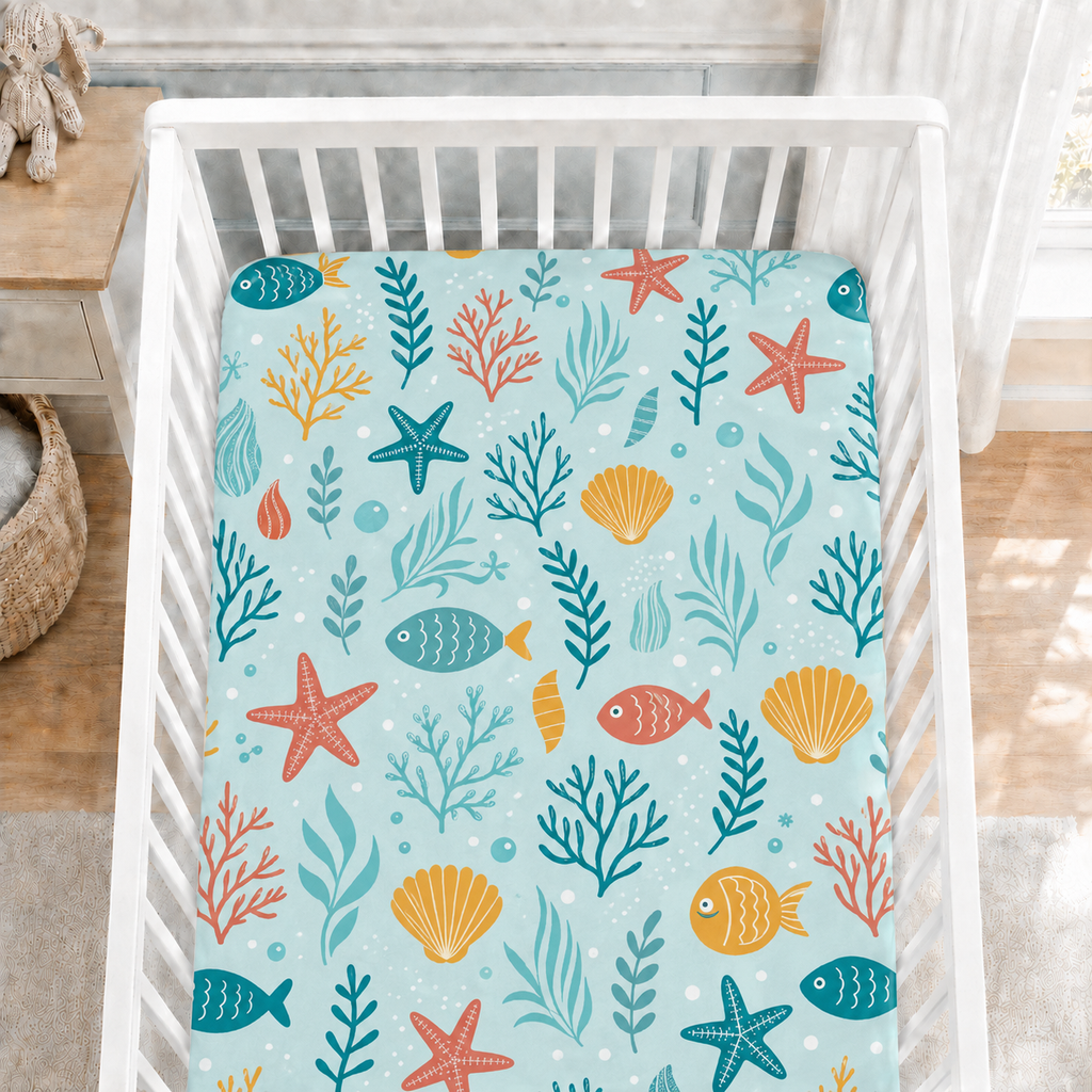Under the Sea Bamboo Fitted Crib Sheet – Ocean Baby Nursery Bedding