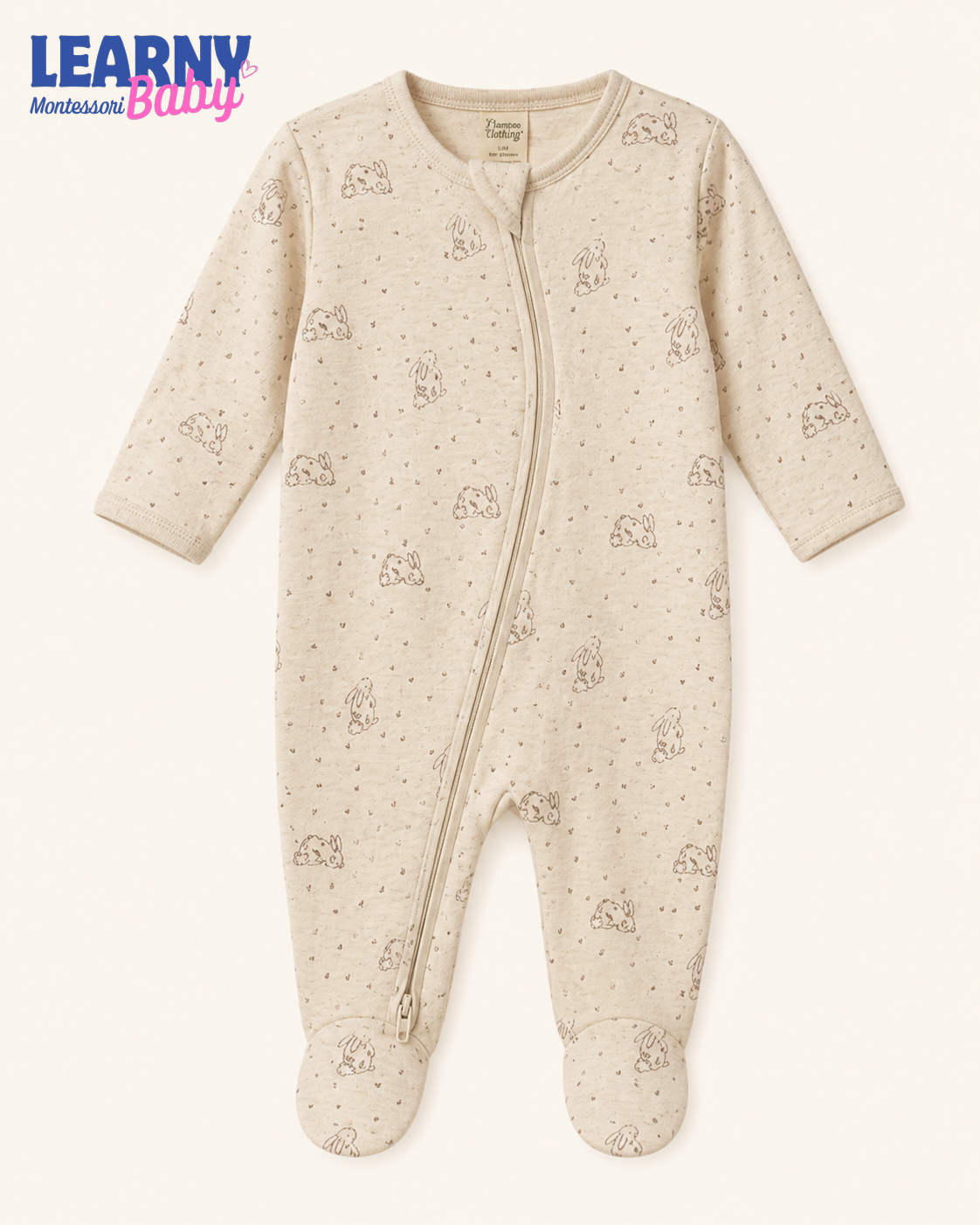 Beige Bunny Bamboo Zippy Footie – Neutral Baby Pajamas