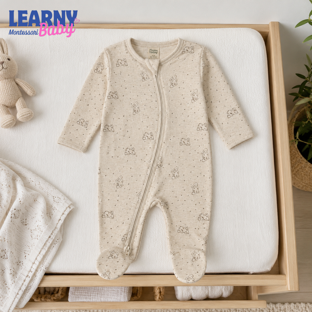 Beige Bunny Bamboo Zippy Footie – Neutral Baby Pajamas