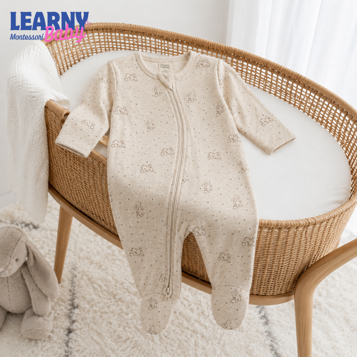Beige Bunny Bamboo Zippy Footie – Neutral Baby Pajamas