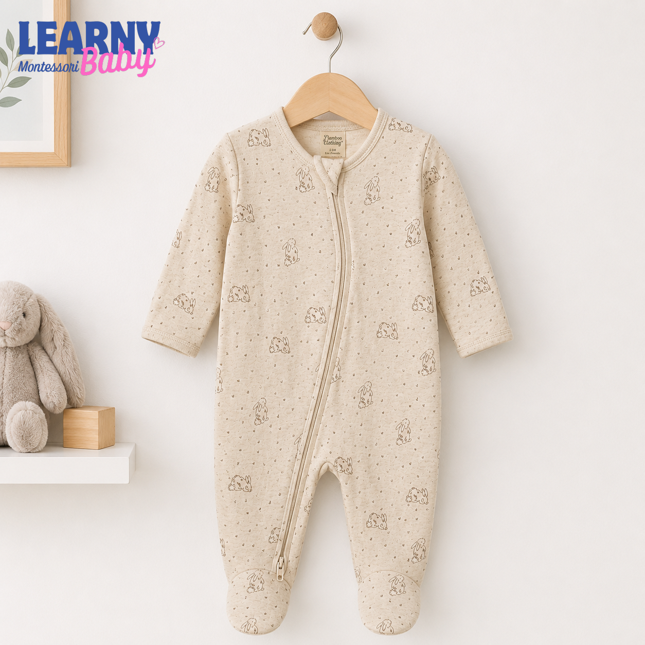 Beige Bunny Bamboo Zippy Footie – Neutral Baby Pajamas