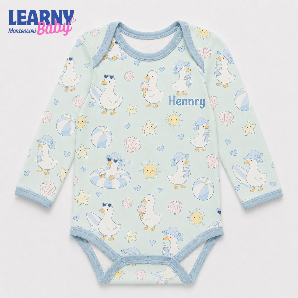 Bamboo Baby Bodysuit, Personalized Beach Duck Baby Onesie, Soft Bamboo Viscose Infant Bodysuit