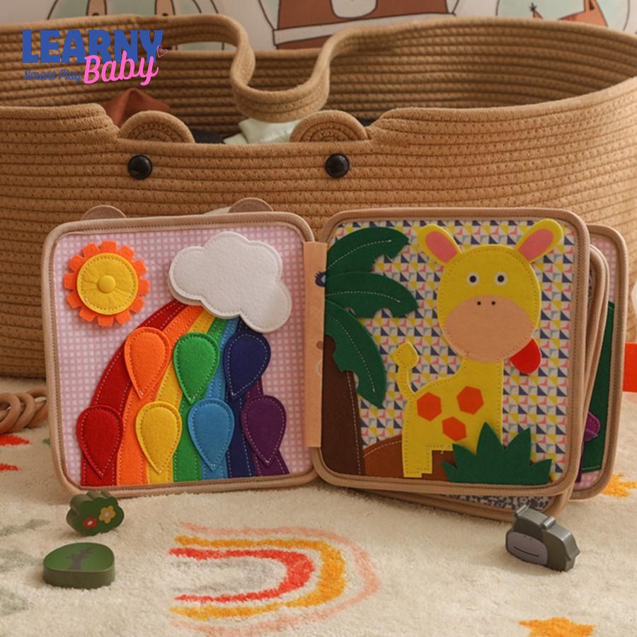 Giraffe Quiet Book – Montessori Felt Activity Book for Toddlers, Montessori Soft Activity Book for Kids