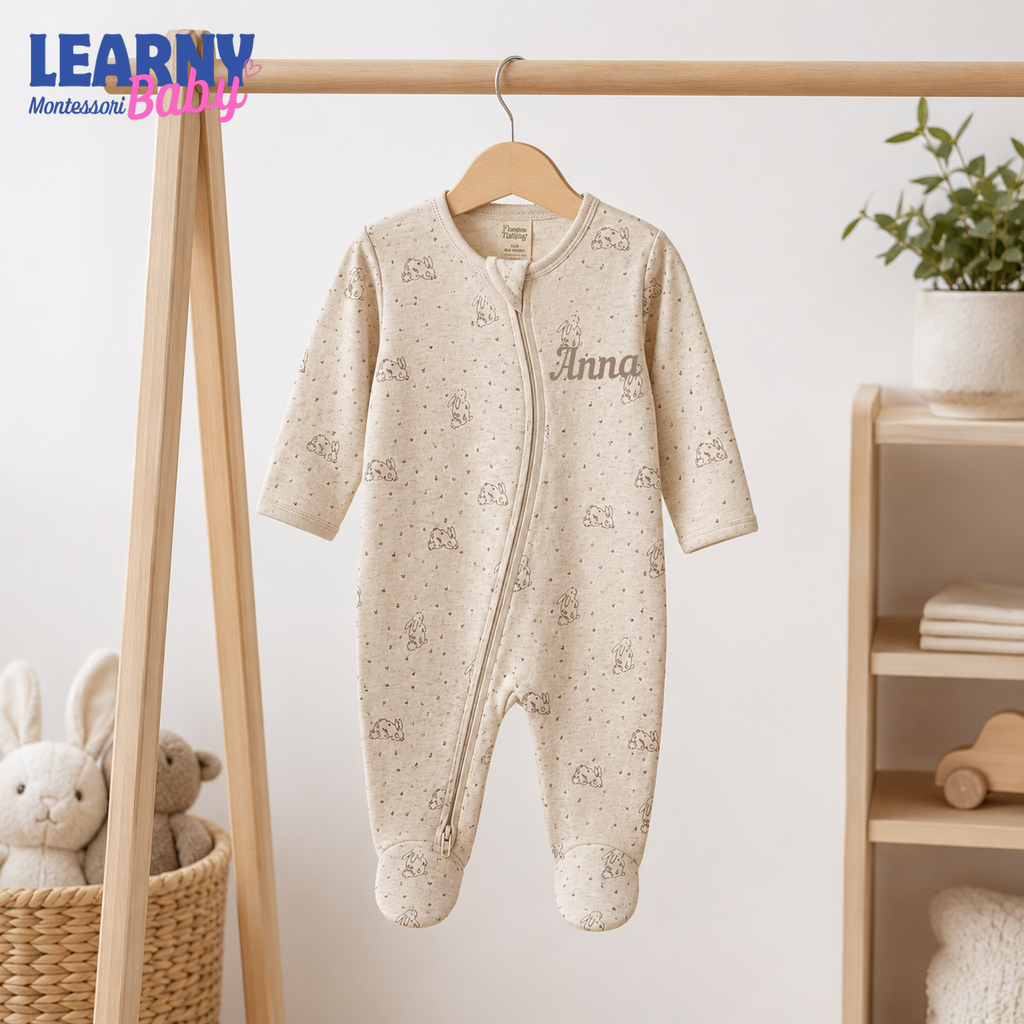 Beige Bunny Bamboo Zippy Footie – Neutral Baby Pajamas
