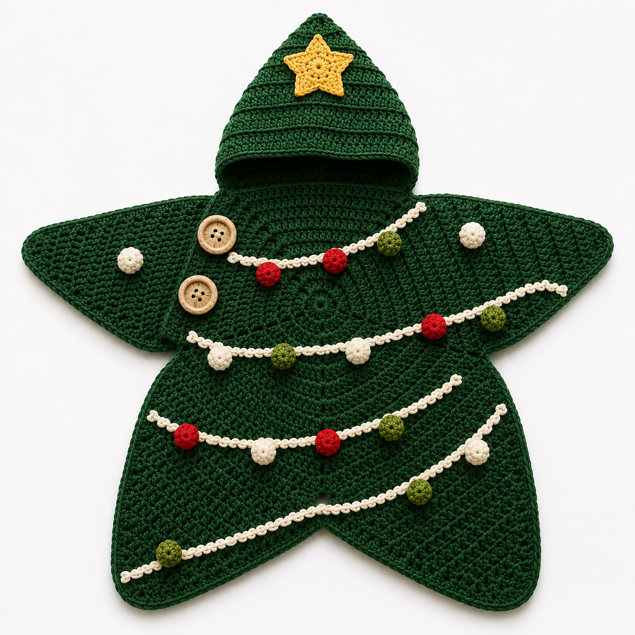 Crochet Christmas Tree Star Baby Cocoon – Handmade Holiday Baby Outfit