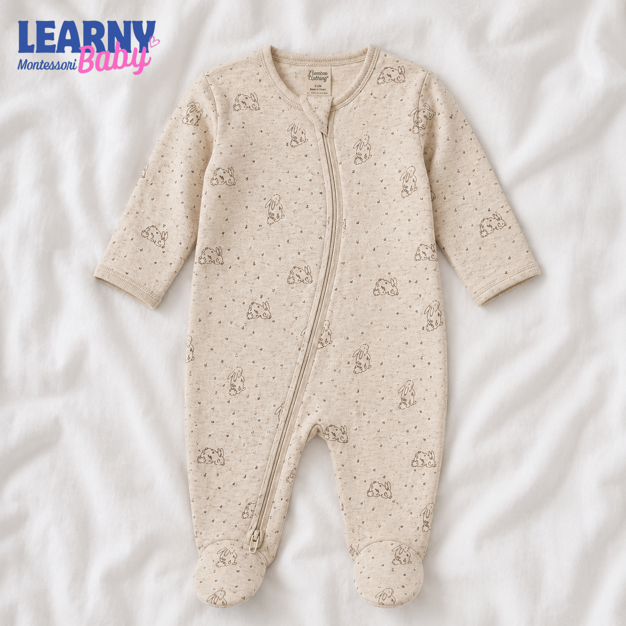 Beige Bunny Bamboo Zippy Footie – Neutral Baby Pajamas