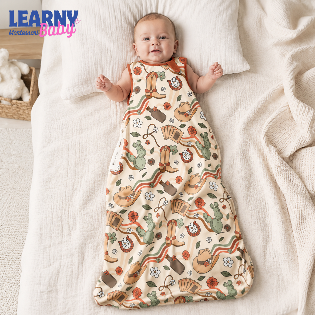 Western Cowboy Bamboo Baby Sleep Sack, Boots Cactus and Horseshoe Wearable Blanket, Baby Shower Gift
