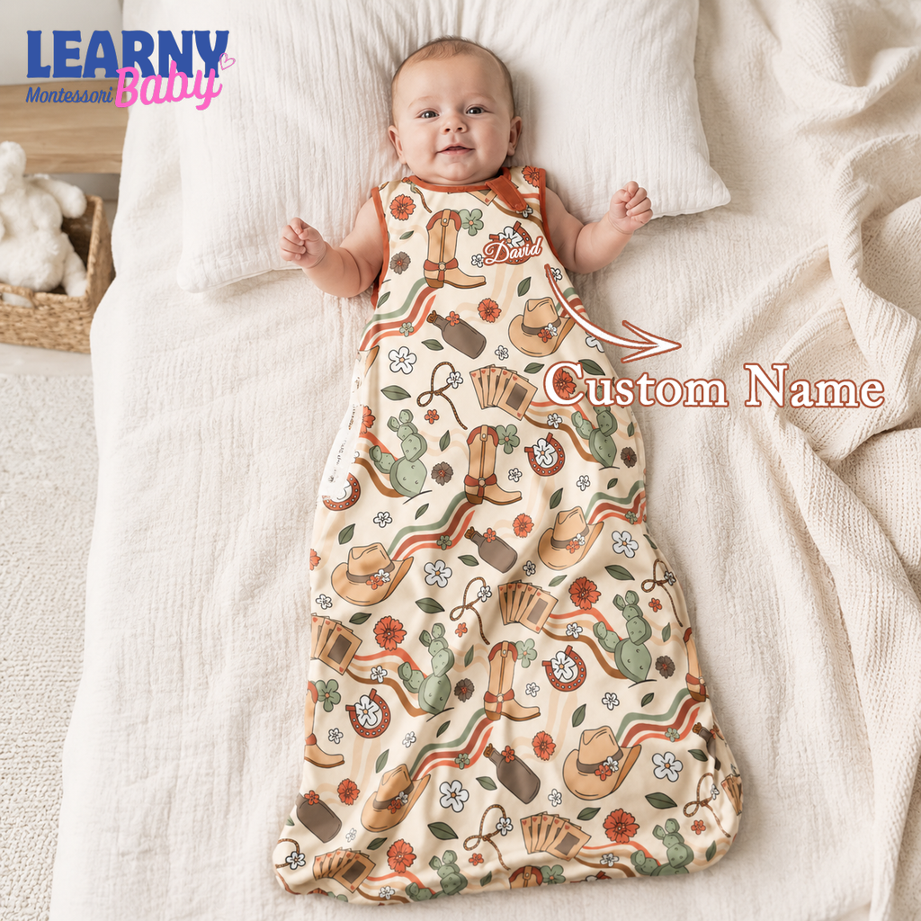 Western Cowboy Bamboo Baby Sleep Bag, Boots Cactus & Horseshoe Wearable Blanket, Soft Bamboo Sleep Sack