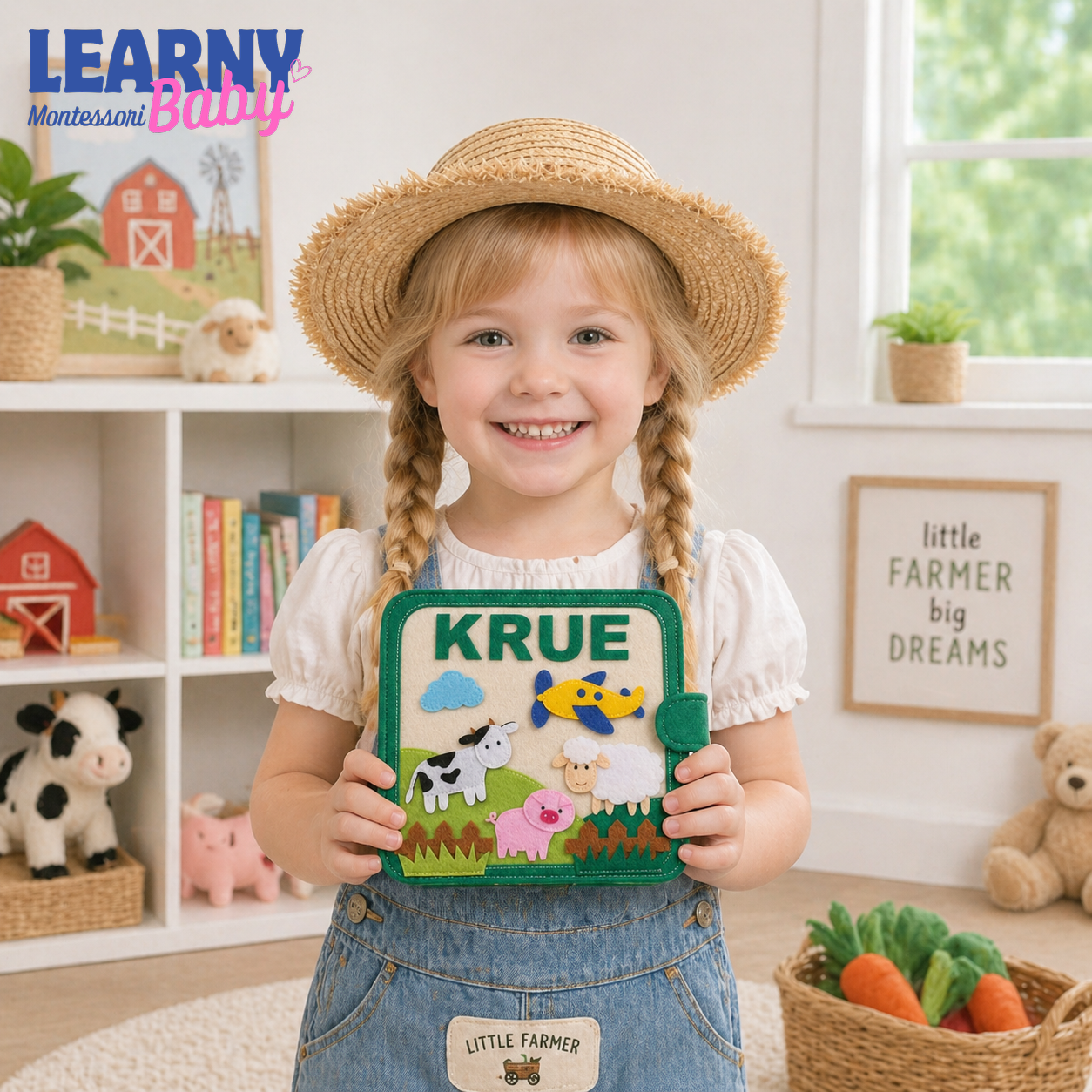 Personalized Farm Busy Book for Toddlers, Custom Name Quiet Book, Felt Activity Book, Farm Animal Toy, Toddler Learning Gift QBLB53